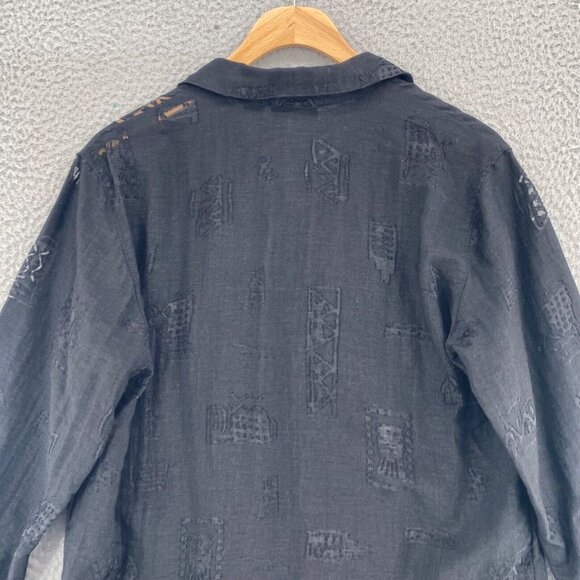 Chicos Top Womens 1 US Medium Black Burnout Tribal Button Up Collar 3/4 Sleeve - Picture 4 of 11